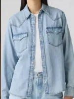 Dutton Ranch Kelly Reilly Denim Shirt Close-Up View