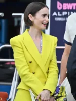 Emily in Paris S6 Lily Collins Yellow Jacket Close-Up View