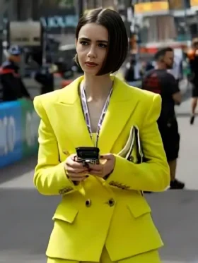 Emily in Paris S6 Lily Collins Yellow Jacket Front View