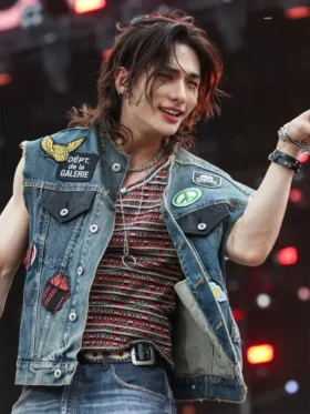 Hyunjin Gov Ball Patchwork Denim Vest