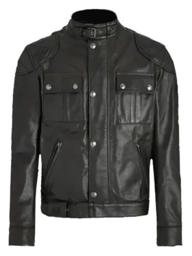 In The Grey 2026 Henry Cavill Black Leather Jacket Front View