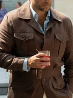 In the Grey 2026 Henry Cavill Brown Jacket Close-Up View