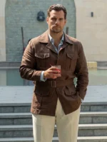 In the Grey 2026 Henry Cavill Brown Jacket Front View
