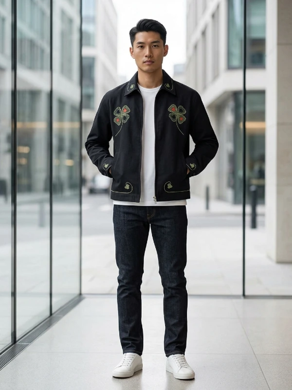 Jay-Z Lucky Draw Black Embroidered jacket Front View Jay-Z Lucky Draw Black Embroidered jacket Front View