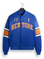 Front view of the Kith Knicks 2026 Champions Bomber Jacket putting the Knicks 2026 championship celebration on full display