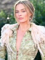 Margot Robbie John Galliano Long Trim Coat Closure View