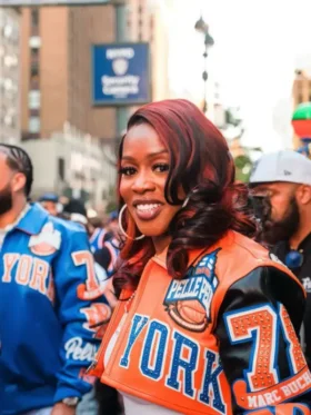 NY Remy Ma Pelle Pelle Knicks Jacket Front Look