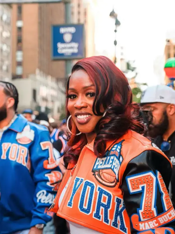 NY Remy Ma Pelle Pelle Knicks Jacket Front Look