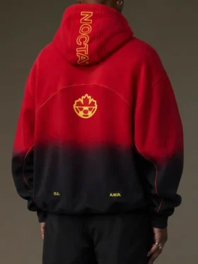 Nocta O CAN CS Fleece Hoodie Red And Black Back View