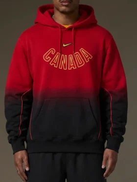 Nocta O CAN CS Fleece Hoodie Red And Black Front View