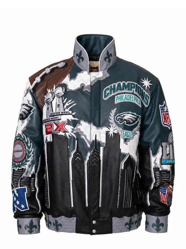 Philadelphia Super Bowl Champions Leather Jacket Front View