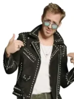 SNL Ryan Gosling Studded Leather Jacket Closure View