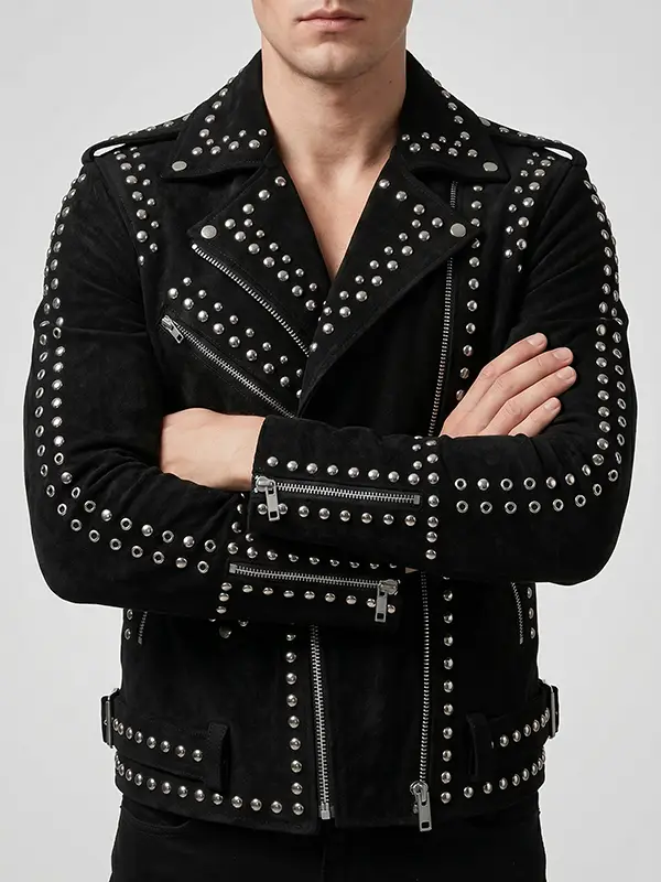 SNL Ryan Gosling Studded Leather Jacket Front View SNL Ryan Gosling Studded Leather Jacket Front View