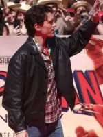 Profile angle layout showing the clean stitching and sharp silhouette of the Madrid Event Spiderman Tom Holland Jacket.