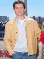 Full front layout showcasing the elegant tailoring and minimalist hardware on the Spiderman Photocall Tom Holland Jacket.