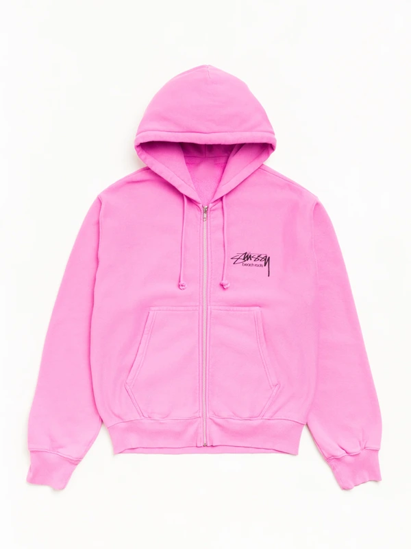 Stussy x OL Beach Roots Zip Garment Hoodie Front View Stussy x OL Beach Roots Zip Garment Hoodie Front View