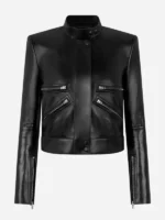 The Drama Zendaya Black Leather Jacket Front View