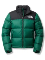 Full front profile layout showcasing the thick horizontal quilting on the Voicemails for Isabelle 2026 Zoey Deutch Puffer Jacket.