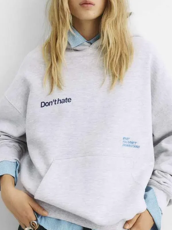 Womens Pull And Bear don't hate hoodie Front View Womens Pull And Bear don't hate hoodie Front View