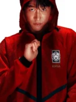 This view display showcasing the premium sports tailoring of the World Cup 2026 Korea Jacket.