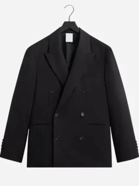 Full front profile layout showcasing the clean lines and minimalist hardware on the Kith Messi Football Suiting Jacket.