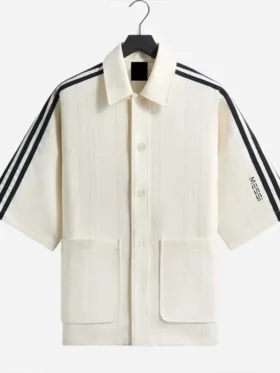 Full front profile layout showcasing the premium tailoring and minimalist hardware on the Adidas Kith Lionel Messi Football Shirt.