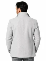 Owain Yeoman Extant wool white coat back view showing centre seam and clean minimalist hem construction