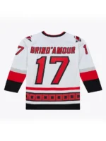 Back view of the Rod Brind'Amour Carolina Hurricanes 2006 White Jersey featuring Brind'Amour name and number 17 in stitched twill.
