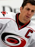 Rod Brind'Amour wearing the Carolina Hurricanes 2006 White Jersey during NHL action in the championship era.