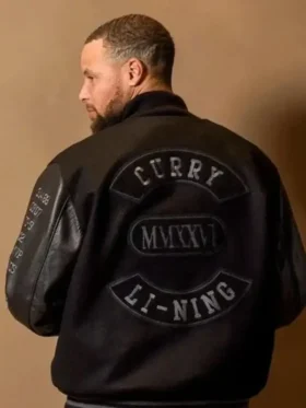 Clean rear profile view showing the minimal athletic alignment on the back of the Stephen Curry MMXXVI Li-Ning Jacket.