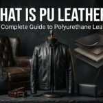 PU leather jacket with handbag, belt, wallet and boots arranged as a complete guide to polyurethane leather at TV Jackets