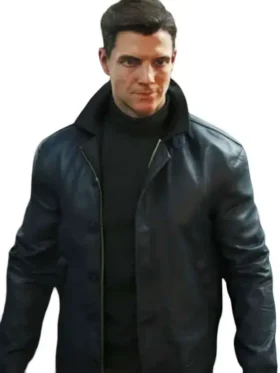 007 First Light James Bond Black Leather Jacket Front View