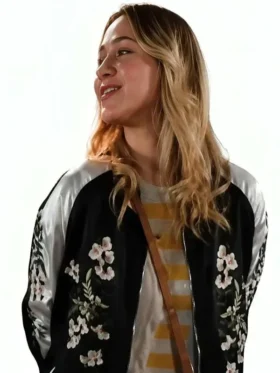 All Night Wrong Maria Bakalova Varsity Jacket Front Look
