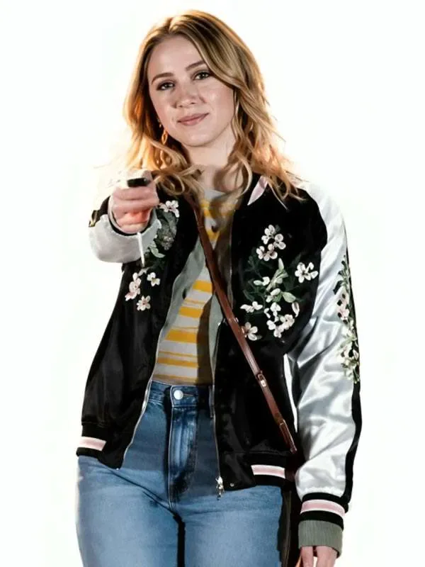All Night Wrong Maria Bakalova Varsity Jacket Front View All Night Wrong Maria Bakalova Varsity Jacket Front View