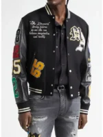 Amiri Patch Wool Blend Leather Varsity Jacket Front