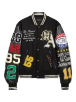 Amiri Patch Wool Blend Leather Varsity Jacket Front View