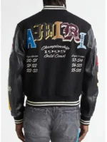 Amiri Patch Wool Blend Leather Varsity Jacket Style View