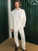 Andrew Garfield White Double Breasted Suit featuring a crisp white finish, double-breasted tailoring, and celebrity-inspired formal styling