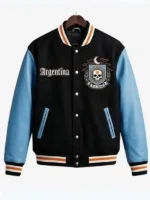 Front look of Argentina Halloween Varsity Jacket featuring Halloween-inspired artwork, Argentina-themed accents, and classic varsity construction