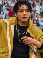 Close-up of Arirang London Tour Jungkook Cyberpunk Jacket highlighting premium fabric texture and futuristic detailing