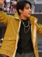 Front view of Arirang London Tour Jungkook Cyberpunk Jacket featuring futuristic details and premium construction