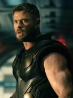 Front look of Avengers Doomsday Thor Black Leather Vest showcasing clean detailing, premium black leather, and a tailored fit