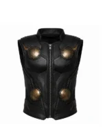 Front view of Avengers Doomsday Thor Black Leather Vest featuring clean front detailing, premium black leather, and a structured fit