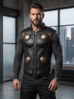 Avengers Doomsday Thor Black Leather Vest featuring premium black leather, quality craftsmanship, and a structured modern fit