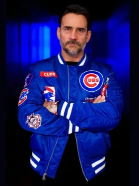 CM Punk Chicago Cubs Blue Jacket Front View
