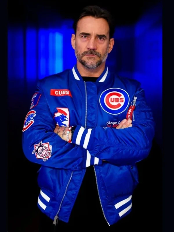 CM Punk Chicago Cubs Blue Jacket Front View CM Punk Chicago Cubs Blue Jacket Front View