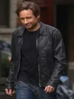 Close-up of Californication Hank David Duchovny Jacket highlighting premium fabric texture, stitching, and detailed craftsmanship