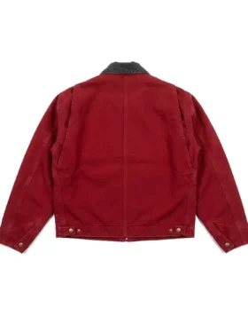 Back view of Carhartt Detroit Red Jacket featuring a clean red silhouette and classic workwear styling
