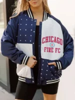 Chicago Fire FC Rhinestone Varsity Jacket Close-Up View
