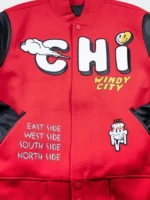 Chicago Windy City Red Varsity Jacket Close-Up View